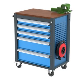 Carucior cu 5 sertare, menghina si extensie de cablu 730x500x960 mm