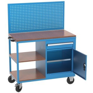 Banc de lucru mobil 1 sertar, 3 rafturi si panou perforat, 1120x570x1610mm
