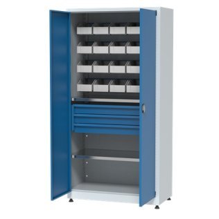 Dulap metalic cu 3 sertare, 2 rafturi si 20 cutii depozitare, 1000x500x2000mm