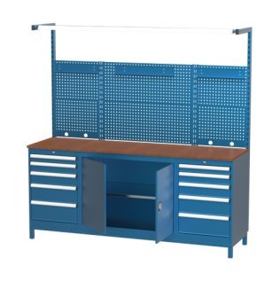 Banc de lucru port scule cu sistem iluminare, 10 sertare si 1 dulap 2200x600x850mm