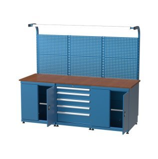 Banc de lucru cu sistem de iluminare cu 5 sertare si 2 dulapuri cu cate 1 raft 2200x750x850mm