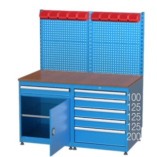 Banc de lucru port scule cu 6 sertare, 2 dulapuri si 10 cutii 1420x750x850mm