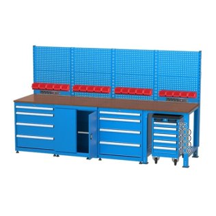 Banc de lucru cu instalatie electrica cu 13 sertare, 1 dulap si 20 cutii 2840x750x850mm