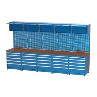 Mobilier cu banc de lucru integrat cu 5 dulapuri si 25 sertare 3550x750x2050mm