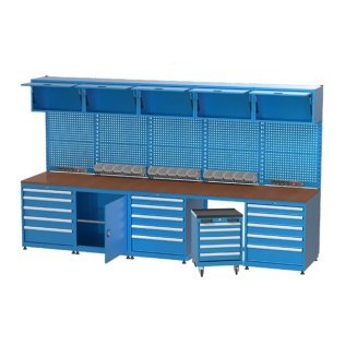 Mobilier cu banc de lucru integrat cu 6 dulapuri si 20 sertare 3550x750x2050mm