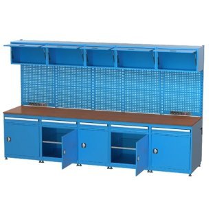 Mobilier cu banc de lucru integrat cu 10 dulapuri si 5 sertare 3400x750x2050mm