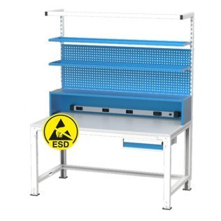 Banc de lucru electronic placat ESD cu 2 rafturi si 1 sertar
