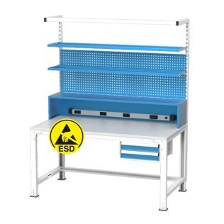Banc de lucru electronic placat ESD cu 2 rafturi si 2 sertare
