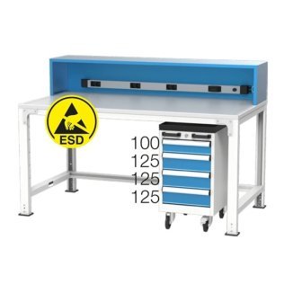 Banc de lucru electronic placat ESD cu carucior cu 4 sertare