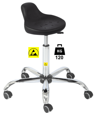Taburet ESD seria HOKER Standard poliuretan WLL=120kg H=515-700mm, cu roti din cauciuc cu frana la ridicare si suport