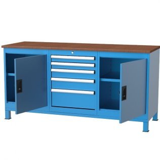 Banc de lucru cu 5 sertare si 2 dulapuri cu raft 1700x600x850mm