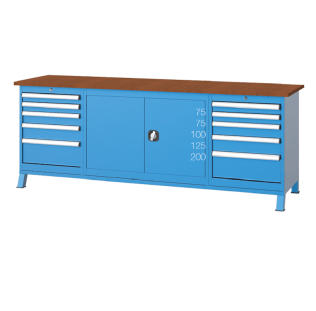 Banc de lucru cu 10 sertare si dulap cu raft 2200x600x850mm