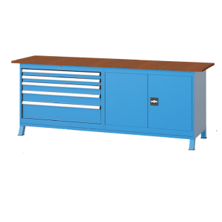 Banc de lucru cu 5 sertare si dulap cu raft 2200x600x850mm