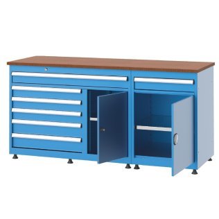 Banc de lucru cu 7 sertare si 2 dulapuri cu raft 1700x600x800