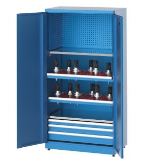 Dulap metalic cu 3 sertare si 4 rafturi pentru 48 scule CNC, 1010x615x2000mm