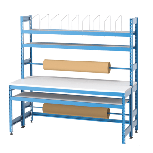 Banc de lucru impachetare cu 3 rafturi si 2 rulouri 2100x900x2000mm
