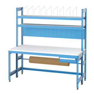 Banc de lucru impachetare cu 1 sertar, 2 rafturi si placa scule 2100x900x2000mm