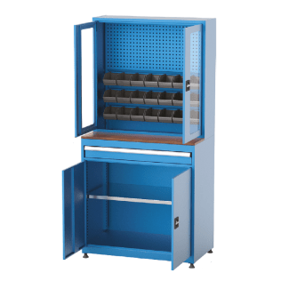 Dulap metalic cu usi din plexiglas cu 1 sertar, 1 raft si 21cutii, 1010x570x2000mm