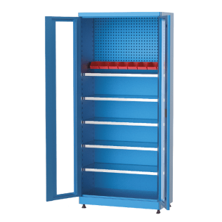 Dulap metalic cu usi din plexiglas cu 5 rafturi si 8 cutii, 920x450x2000mm