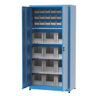 Dulap metalic cu 4 rafturi si 33 cutii depozitare, 1000x500x2000mm