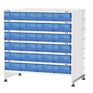 Dulap metalic depozitare in cutii de plastic cu 6 rafturi si 24 cutii 980x590x940mm