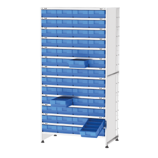 Dulap metalic depozitare in cutii de plastic cu 13 rafturi si 52 cutii 980x590x1880mm