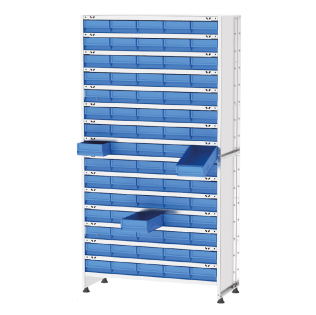 Dulap metalic depozitare in cutii de plastic cu 15 rafturi si 75 cutii 980x430x1840mm