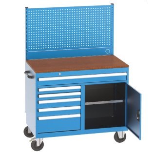 Banc de lucru mobil cu 6 sertare, raft si panou perforat, 1120x570x1610mm