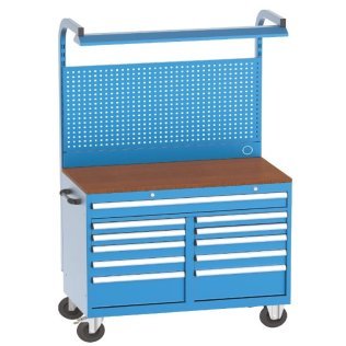 Banc de lucru mobil cu 11 sertare si panou perforat, 1120x570x2010mm