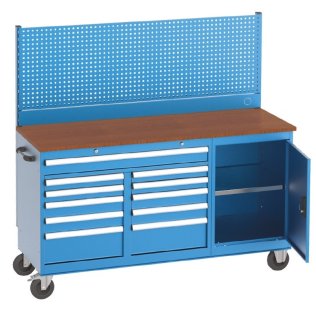 Banc de lucru mobil cu 11 sertare, raft si panou perforat, 1700x6000x1610mm