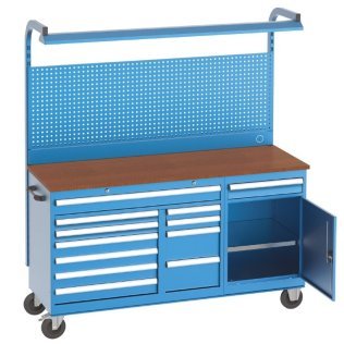 Banc de lucru mobil cu 12 sertare, raft si panou perforat, 1700x600x2010mm