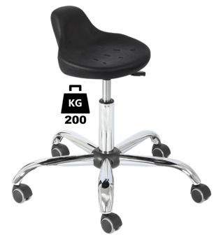 Taburet industrial HOKER Heavy Duty poliuretan WLL=200kg H=430-555mm, cu roti din metal si suport