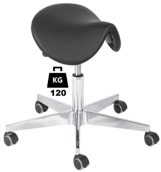 Taburet industrial SADDLE Standard poliuretan WLL=120kg H=450-570mm, cu roti din cauciuc fara frana si suport