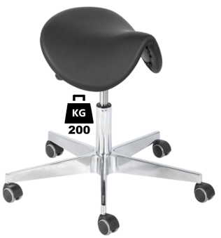 Taburet industrial SADDLE Heavy Duty poliuretan WLL=200kg H=450-570mm, cu roti din cauciuc cu frana la ridicare