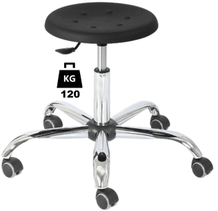 Taburet industrial STOOL Standard poliuretan WLL=120kg H=430-555mm, cu roti din cauciuc cu frana la ridicare
