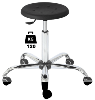 Taburet industrial STOOL Standard poliuretan WLL=120kg H=510-695mm, cu roti din cauciuc cu frana la asezare