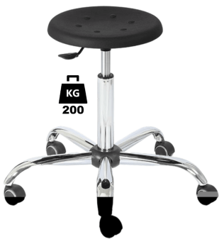 Taburet industrial STOOL Heavy Duty poliuretan WLL=200kg H=510-695mm, cu roti din cauciuc cu frana la ridicare si suport
