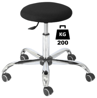 Taburet industrial STOOL Heavy Duty textil WLL=200kg H=455-575mm negru industrial cu roti din cauciuc cu frana la asezare si suport