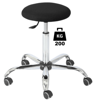 Taburet industrial STOOL Heavy Duty textil WLL=200kg H=535-715mm negru industrial cu roti din cauciuc cu frana la ridicare si suport