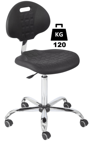 Scaun uz industrial POLYURETHAN Standard WLL=120kg H=525-710mm cu roti din cauciuc fara frana si suport