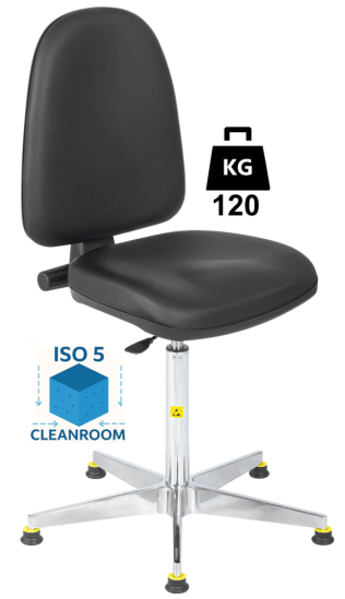 Scaun Clean-Room BASIC husa vinil WLL=120kg H=575-830mm cu suport si cotiere din poliuretan