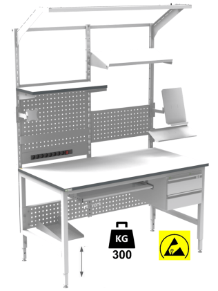 Banc de lucru ESD sistem H inaltimea reglabila manual 1500/800 ergonomic gri deschis