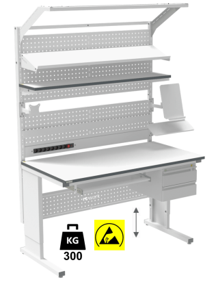 Banc de lucru ESD sistem L inaltimea reglabila manual 1500/800 ergonomic gri deschis