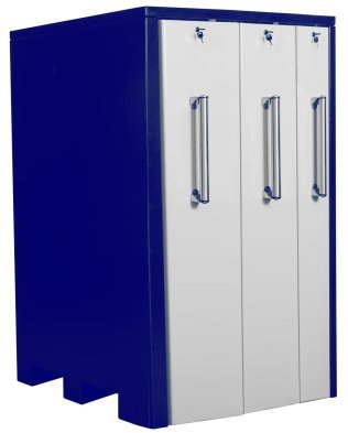 Dulap metalic cu 3 sertare verticale latime 1x200mm, 1x300mm si 1x400mm 1290x1100x2115 albastru/alb