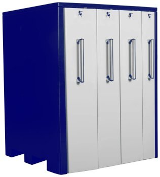 Dulap metalic cu 4 sertare verticale latime 1x200mm, 2x300mm si 1x400mm 1690x1300x2515 albastru/alb