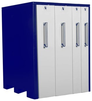 Dulap metalic cu 4 sertare verticale latime 2x200mm si 2x400mm 1290x800x1515 albastru/alb