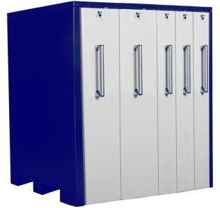 Dulap metalic cu 5 sertare verticale latime 3x200mm si 2x300mm 1690x800x1515 albastru/alb