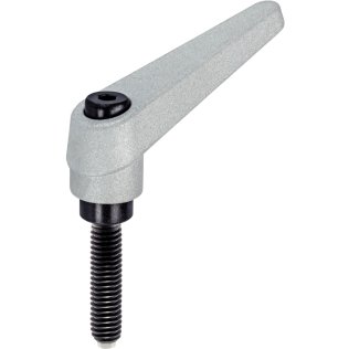 Manetă de fixare ajustabilă, cu șurub de fixare/cu șurub de presiune cu bolț din plastic | d1=14 mm / d2=M6 / l1=50 mm / argintiu | 24410.0193
