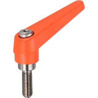 Manetă de fixare ajustabilă, cu componente interne din oţel inoxidabil, cu şurub | d1=14 mm / d2=M5 / l1=32 mm / portocaliu | 24390.0081