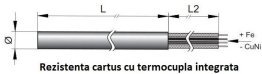 Rezistenta electrica tip cartus cu termocupla integrata Ø6.5 mm L=80 mm
